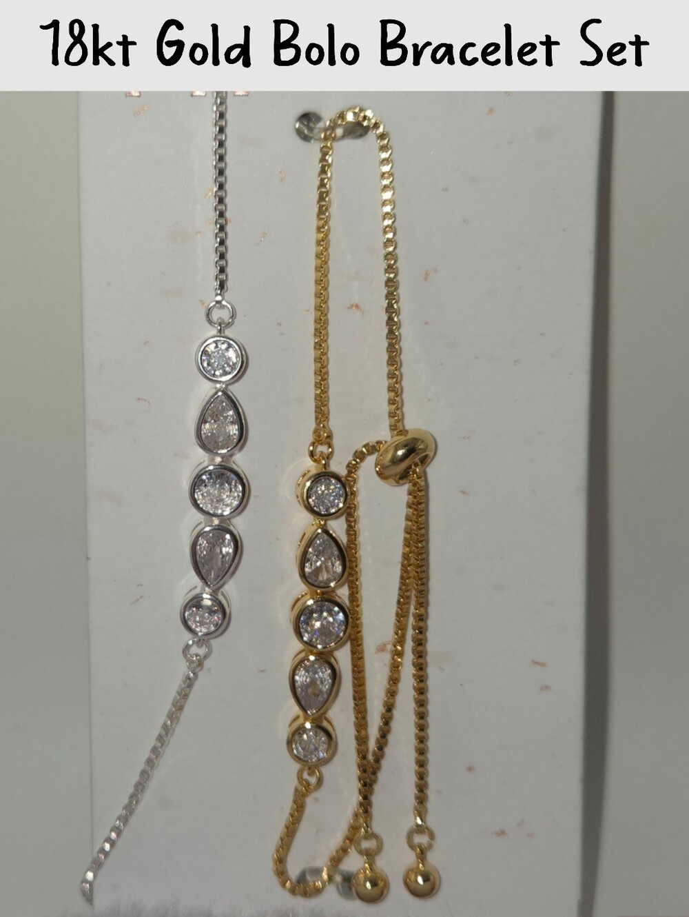 Sparkling Crystal 18kt Gold Bolo Pull Cord Bracelet Set